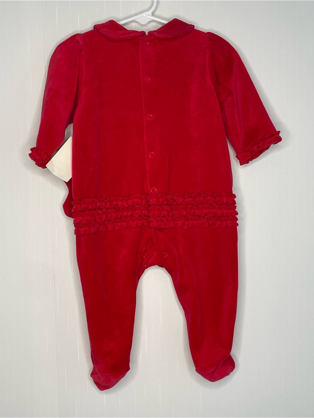 VTG Bright Future Red Velour Christmas Footie Romper 6-9M - Picture 7 of 16